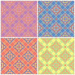 Colored floral seamless backgrounds. Set of bright patterns with geometric elements