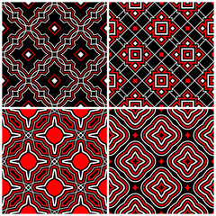 Seamless black white and red patterns. Classic geometric backgrounds