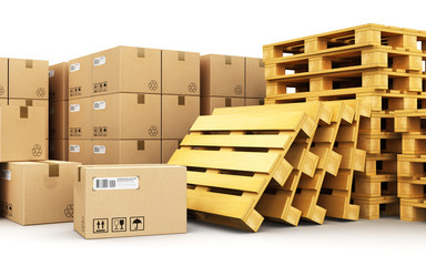 Cardboard boxes on shipping pallets