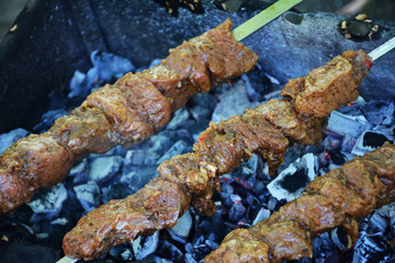 Marinated meat on the grill