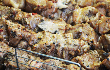 Marinated meat on the grill