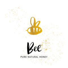 Hand sketched bee honey logo. Gold and Black cut silhouette on a white background. Hand drawn design elements. Vector illustration.