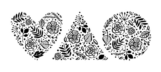 Flower heart circle triangle shape pattern. Floral botanical elements. Hand drawn illustration. Nature vector design.