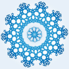 decagonal blue and white snowflake on light blue gradient background