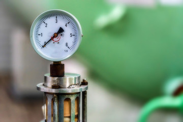 Close up of manometer or pressure gauge at winery
