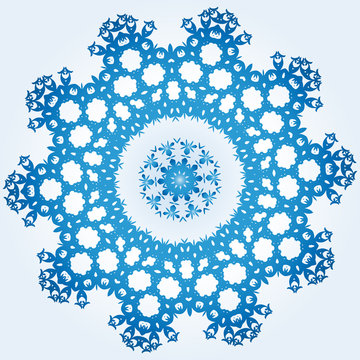 decagonal blue and white snowflake on light blue gradient background
