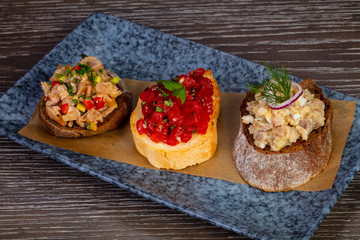 Delicious assorted bruschette