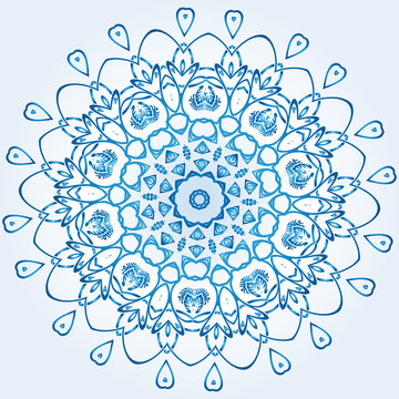 decagonal blue and white snowflake on light blue gradient background