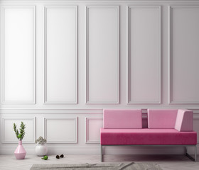 Mock up poster frame in interior background with classic wall, 3D illustration