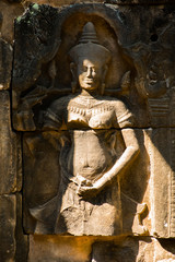 Fototapeta na wymiar Woman Statue of Banteay Kdei Temple in Angkor Wat complex in Cambodia