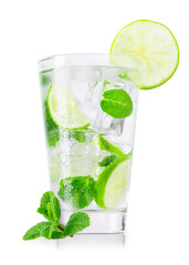 glass of cold lemonade isolated on white