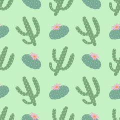 green plants cactus peyote seamless pattern on a green background vector