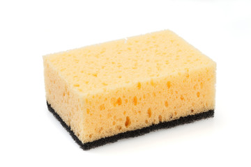 Yellow sponge for kitchen isolated on white background.