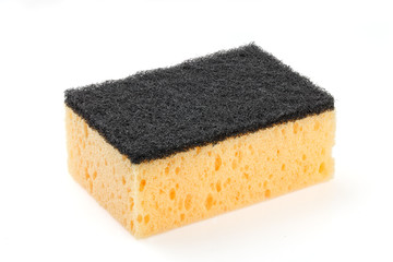 Yellow sponge for kitchen isolated on white background.