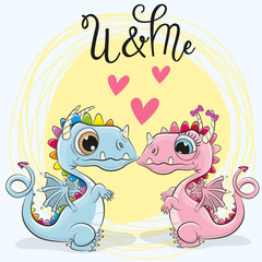 Dragon boy and Dragon girl on a yellow background