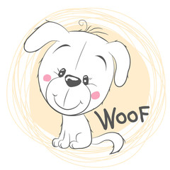 Cute White Puppy on a yellow background