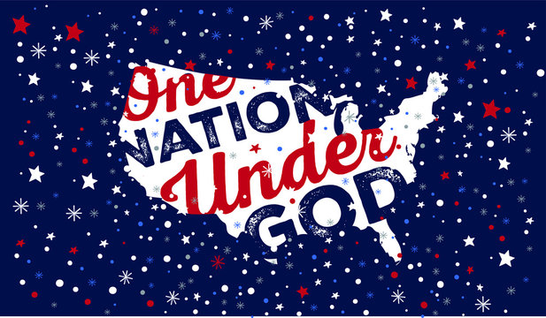 One Nation Under God United States Independence Day 4th of July Silhouette Lettering Words