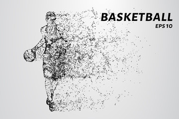 Fototapeta na wymiar Basketball of the particles. Basketball player leads the ball.