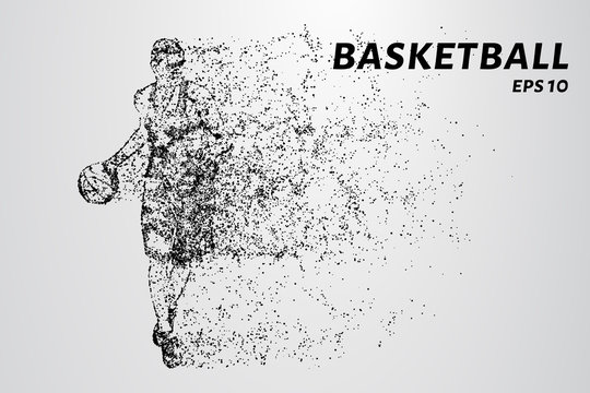 Basketball of the particles. Basketball player leads the ball.