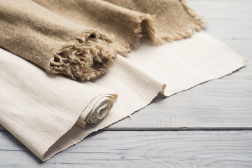 Hemp fabric on a white wooden surface