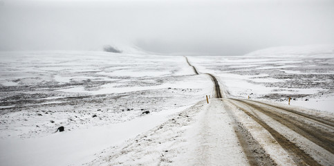Road trip secondary with snow without anyone driving through Iceland