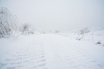 Fototapeta na wymiar Dirt road in the winter