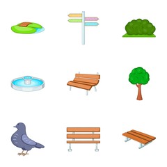 Trees and other park elements icons set. Cartoon illustration of 9 trees and other park elements vector icons for web