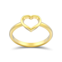 3D illustration isolated gold engagement wedding heart ring with shadow