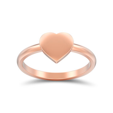 3D illustration isolated rose gold engagement wedding heart ring with shadow