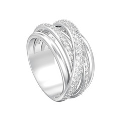 3D illustration isolated silver decorative diamond criss cross ring