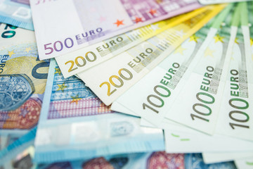 Background of euro bills. Shallow focus.