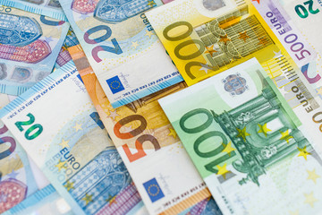 Background of euro bills. Shallow focus.
