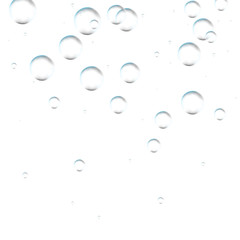 Underwater fizzing air bubbles stream on white background. Fizzy sparkles in water, sea, aquarium. Soda pop. Champagne. Effervescent drink. Undersea vector texture.