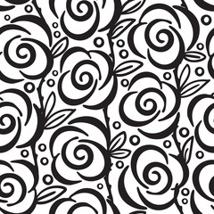 Black and white rose flowers seamless digital hand drawn ink pattern. Poster with different doodles for fabric, wrapping, decoration, greeting card, textiles or t-shirt apparel design