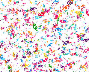 Carnaval or Festival Confetti. Colorful confetti pieces. Celebration party or Holiday background. Flying colorful glitter particles. Decoration pattern. Vector