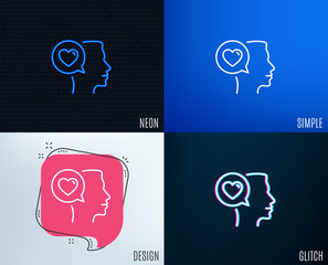 Glitch, Neon effect. Love chat line icon. Heart symbol. Valentines day communication sign. Trendy flat geometric designs. Vector