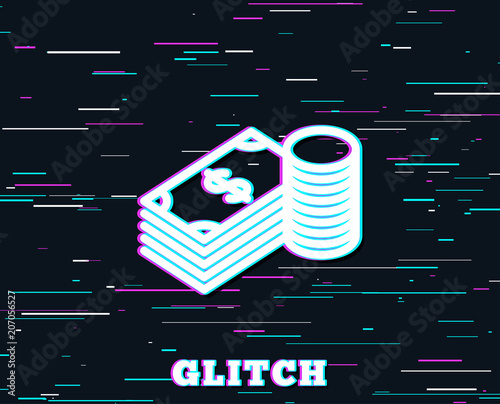 Glitch Effect Cash Money Line Icon Banking Currency Sign - 