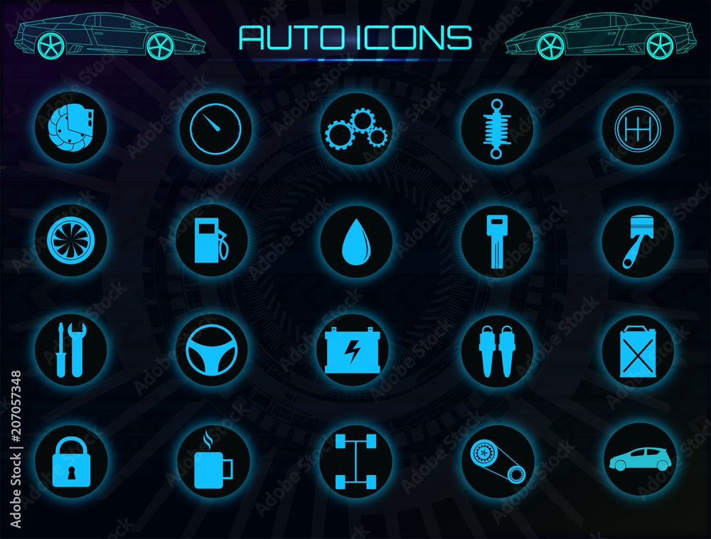 Poster Vector icons set. Car service, automobile set. Icons for web and mobile UI, set of basic auto elements