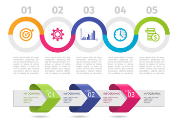 Colorful Infographic process chart and arrows with step up options. Vector