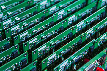 Electronics Concepts. Batch of Ready  Printed Circuit Boards with Surface Mounted Components.