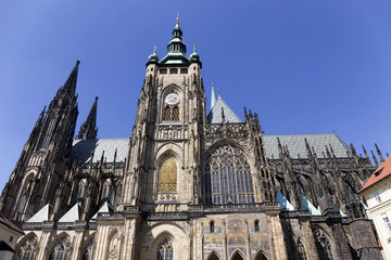 Gothic St. Vitus' Cathedral on Prague Castle in the sunny Day, Czech Republic
