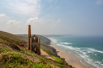 The beautiful Wheal Coates mines on the North Coast of Cornwall in summer sunshine