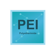 Vector symbol of Polyetherimide (PEI) polymer on the background from connected macromolecules