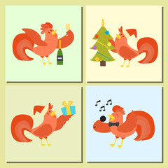 Cute cartoon rooster vector illustration chicken farm christmas animal agriculture domestic character