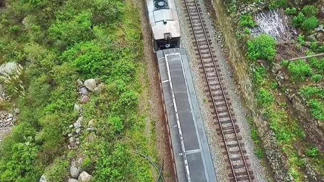 Devil Nose train travelling in Alausi Ecuador drone flight