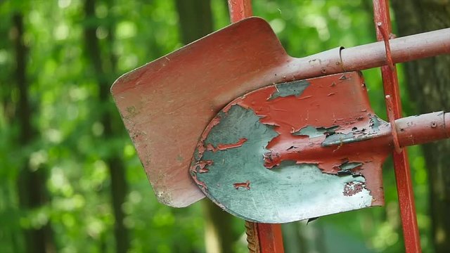 Fire Shield on the nature background. Set primary fire extinguishing equipment