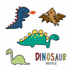Dinosaur set cartoon vector illustration doodle style