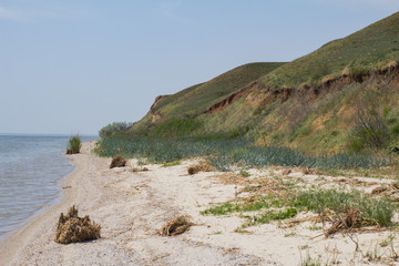 Beautiful summer landscapes with clay cliffs near delta of river Dnieper and Black sea