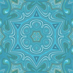 Elegant turquoise and blue meditation mandala. Kaleidoscopic flower. Creative pattern for any printed production, print on fabric, canvas, paper and ceramic. Template for decoration of design products
