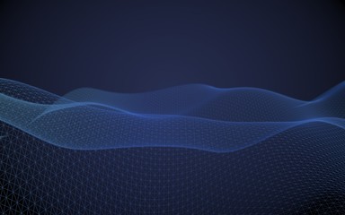Abstract landscape blue background. Cyberspace grid. Hi-tech network. 3d technology illustration. 3D illustration